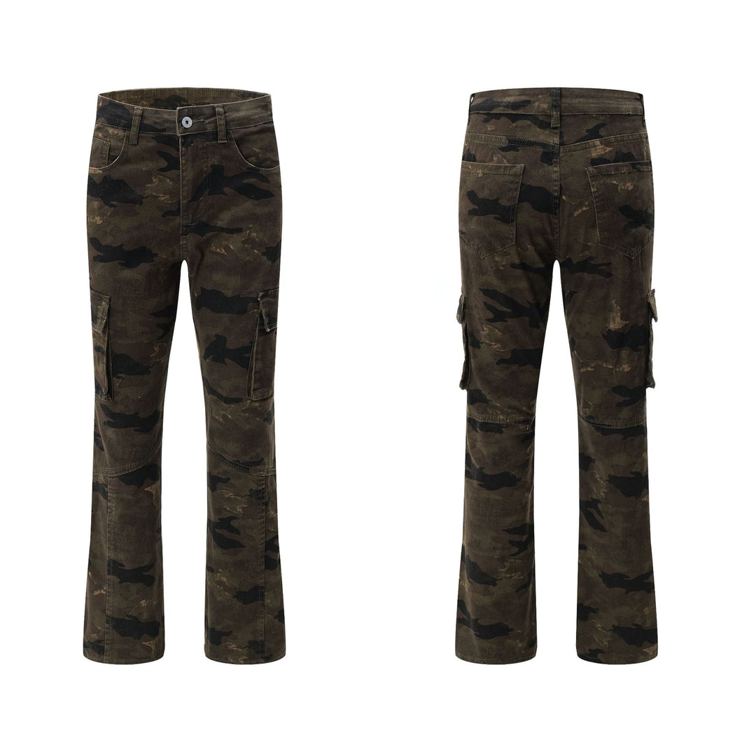 Men's Utility Cargo Pants in Straight Wide Cut with Reinforced Knee Patches and Flap Pockets Mune Fashion