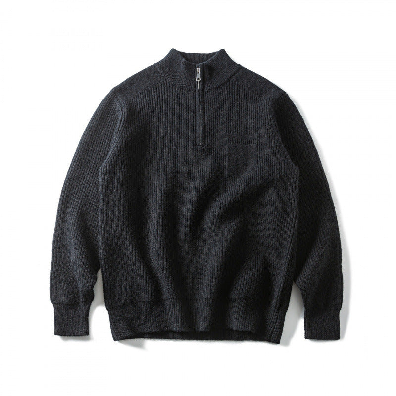 Unisex Coarse Knitted Half-Zip Sweater with Troyer Collar and Chest Pocket Mune Fashion