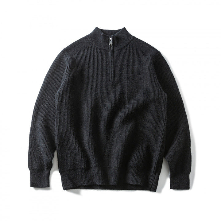 Unisex Coarse Knitted Half-Zip Sweater with Troyer Collar and Chest Pocket Mune Fashion
