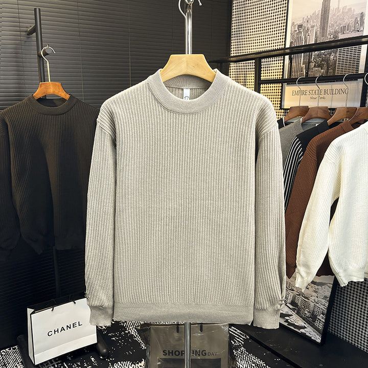Men's fine ribbed knit pullover with crew neck and reinforced shoulder seams Mune Fashion