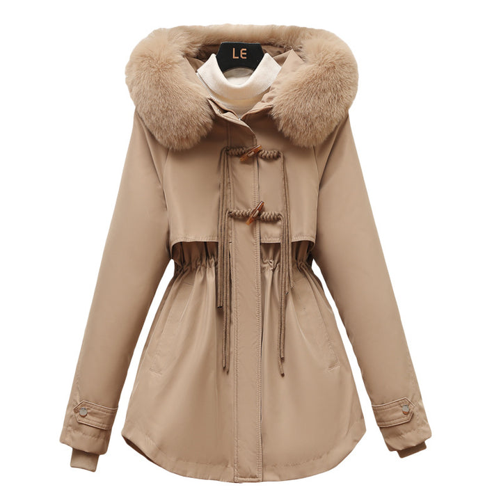 Women's short functional parka with figure-shaping drawstring, removable fur collar and concealed zipper Mune Fashion