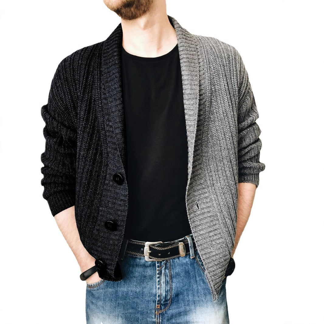 Men's chunky knit cardigan with shawl collar, ribbed texture and distinctive buttons Mune Fashion