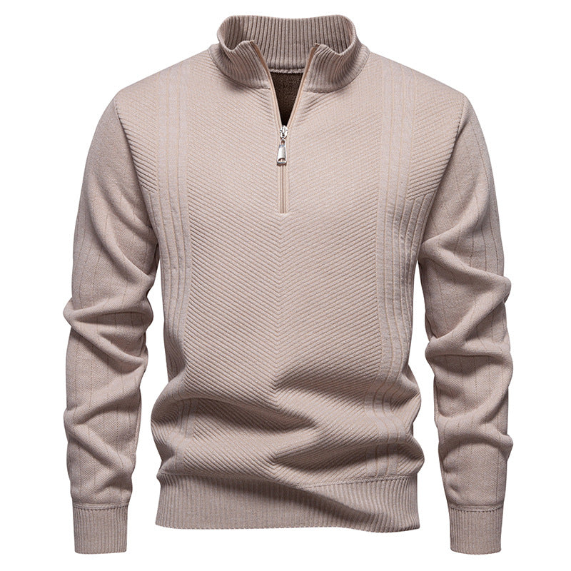 Men's Troyer sweater with half zipper, chevron structure and elastic ribbed cuffs Mune Fashion