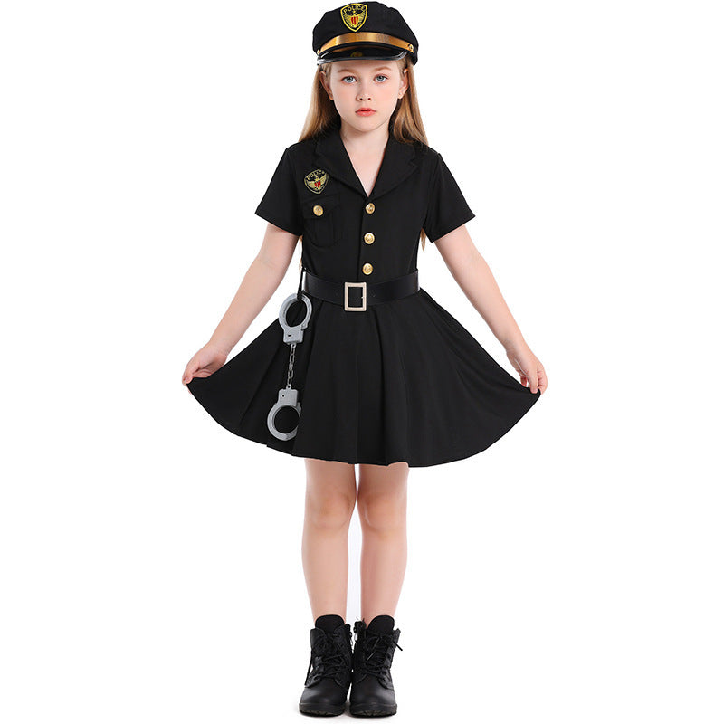 Girl Police Costume with Skirt and Hat Mune Fashion