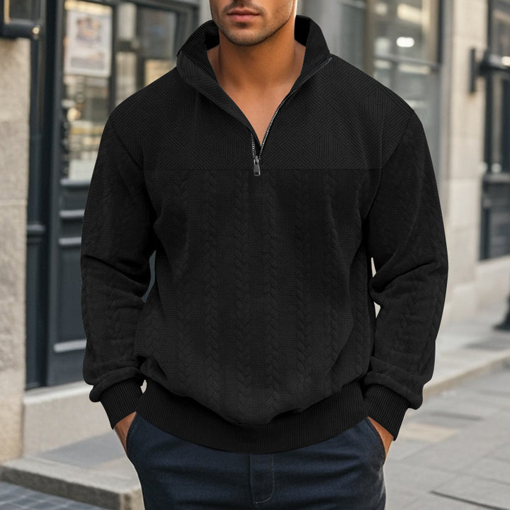 Men's structured half-zip knit pullover with stand-up collar and cable pattern Mune Fashion
