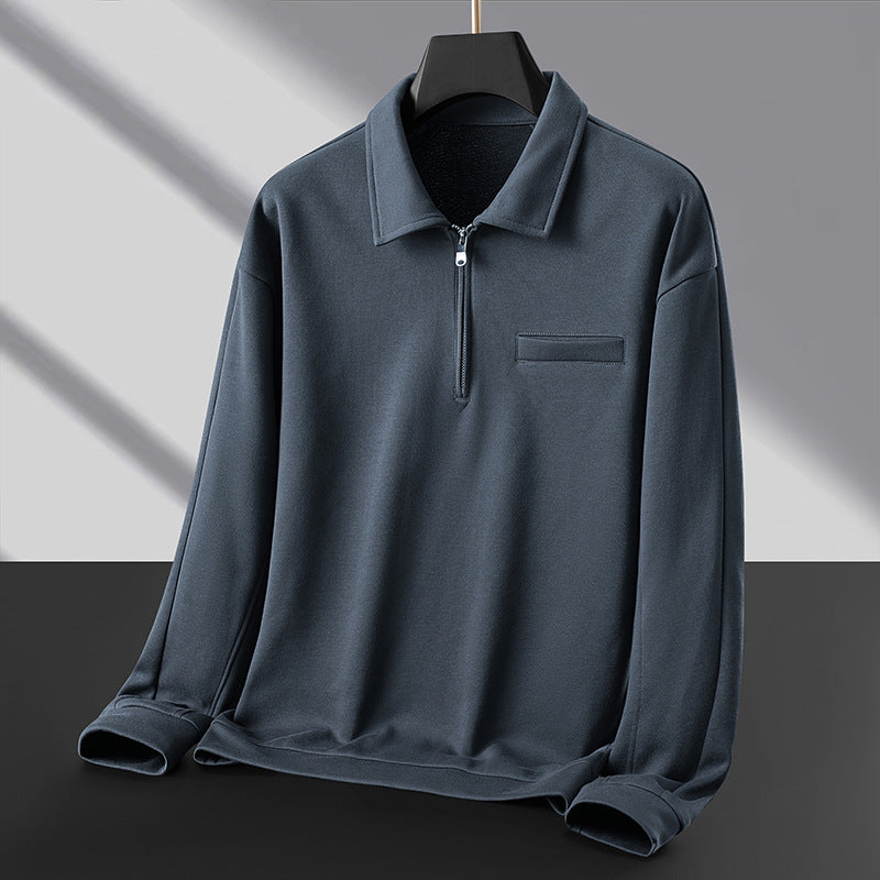 Men's Polo Sweatshirt with Half Zip and Warming Fleece Lining Mune Fashion