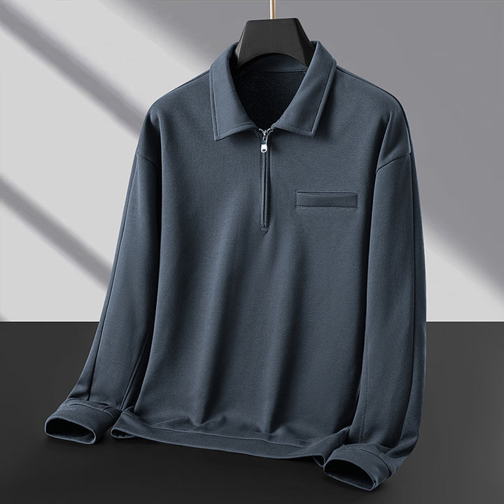 Men's Polo Sweatshirt with Half Zip and Warming Fleece Lining Mune Fashion