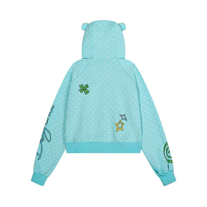 Women's Cozy Hoodie with Ears, Allover Star Pattern and Playful Cartoon Prints