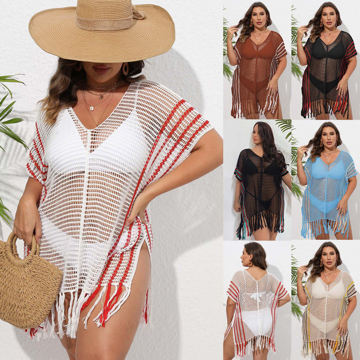 Women airy crochet beach cover-up with fringed hem Mune Fashion