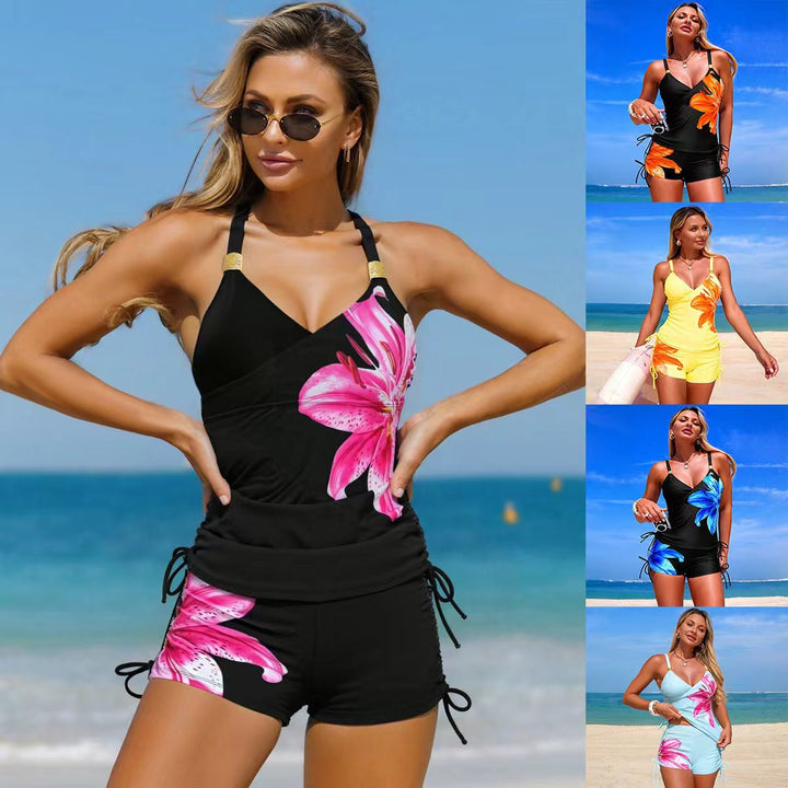 Ladies Fashionable Tankini with Floral Applications Mune Fashion