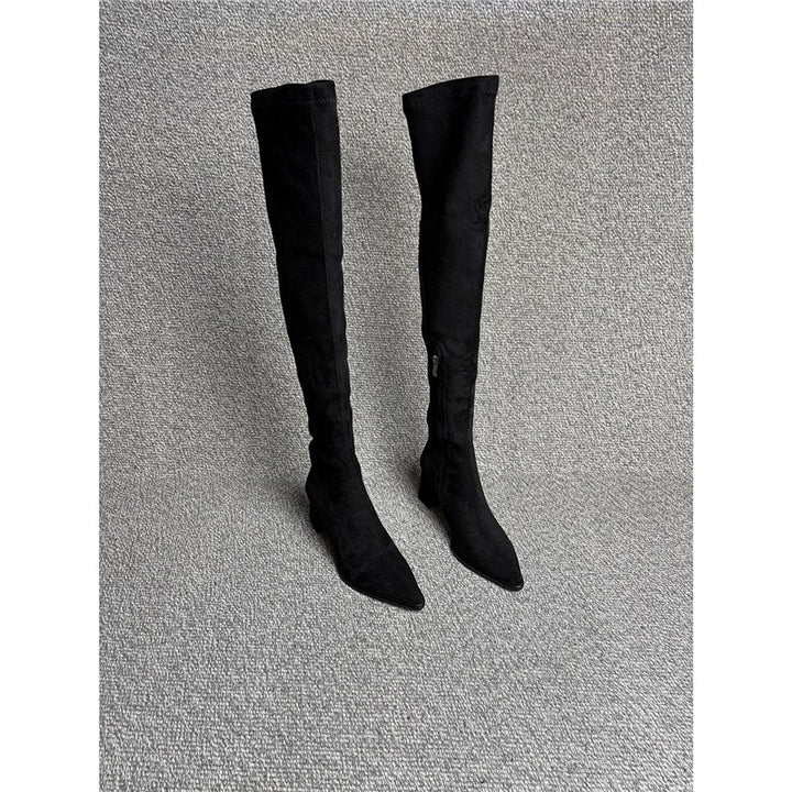 Ladies Over-the-knee Boots with pointed toe, elastic shaft and sculpted block heel Mune Fashion