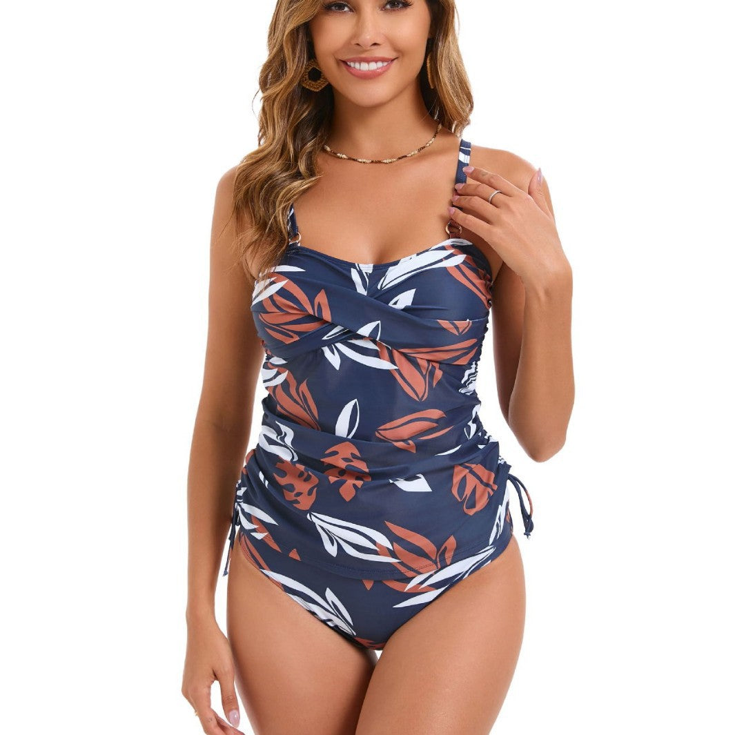 Women's one-piece swimsuit with gathering and floral print Mune Fashion