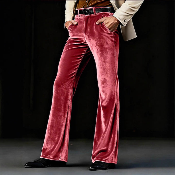 Women's Elegant Velvet Pants with High Waist, Flared Leg and Side Pockets