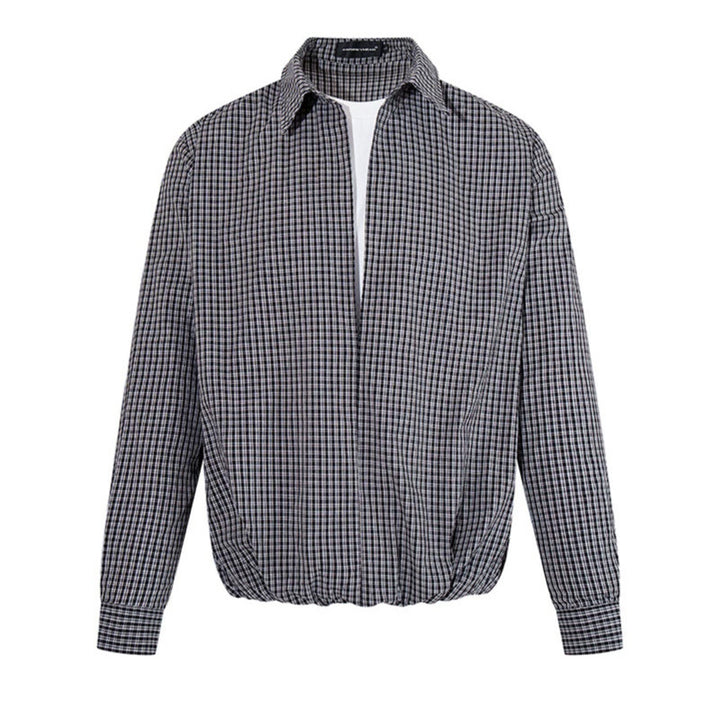 Men's Overshirt Blouson in Check Pattern with Elastic Waistband and Shirt Collar Mune Fashion