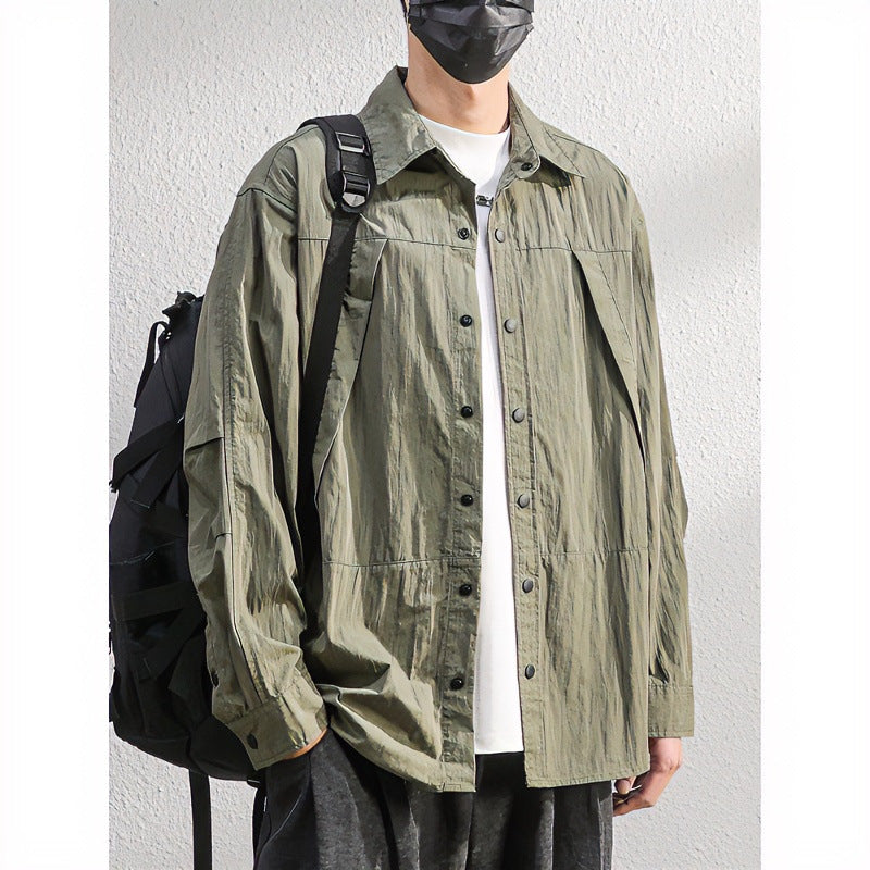 Men's Lightweight Overshirt Shirt Jacket in Relaxed Fit with Press Stud Placket and Pleat Detail Mune Fashion