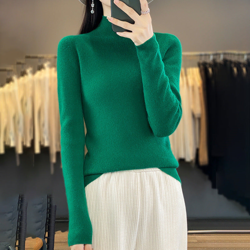 Women's Premium Fine Knit Mock Neck Sweater with Extra Long Sleeve Cuffs and Fine Ribbed Texture Mune Fashion