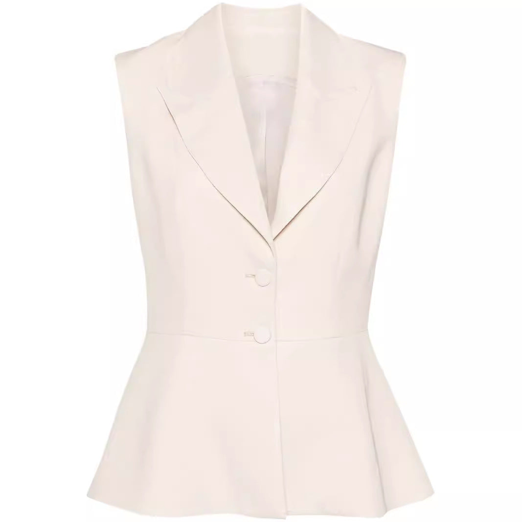 Women's Sleeveless Tailored Blazer Vest with Lapels and Shaping Seams Mune Fashion