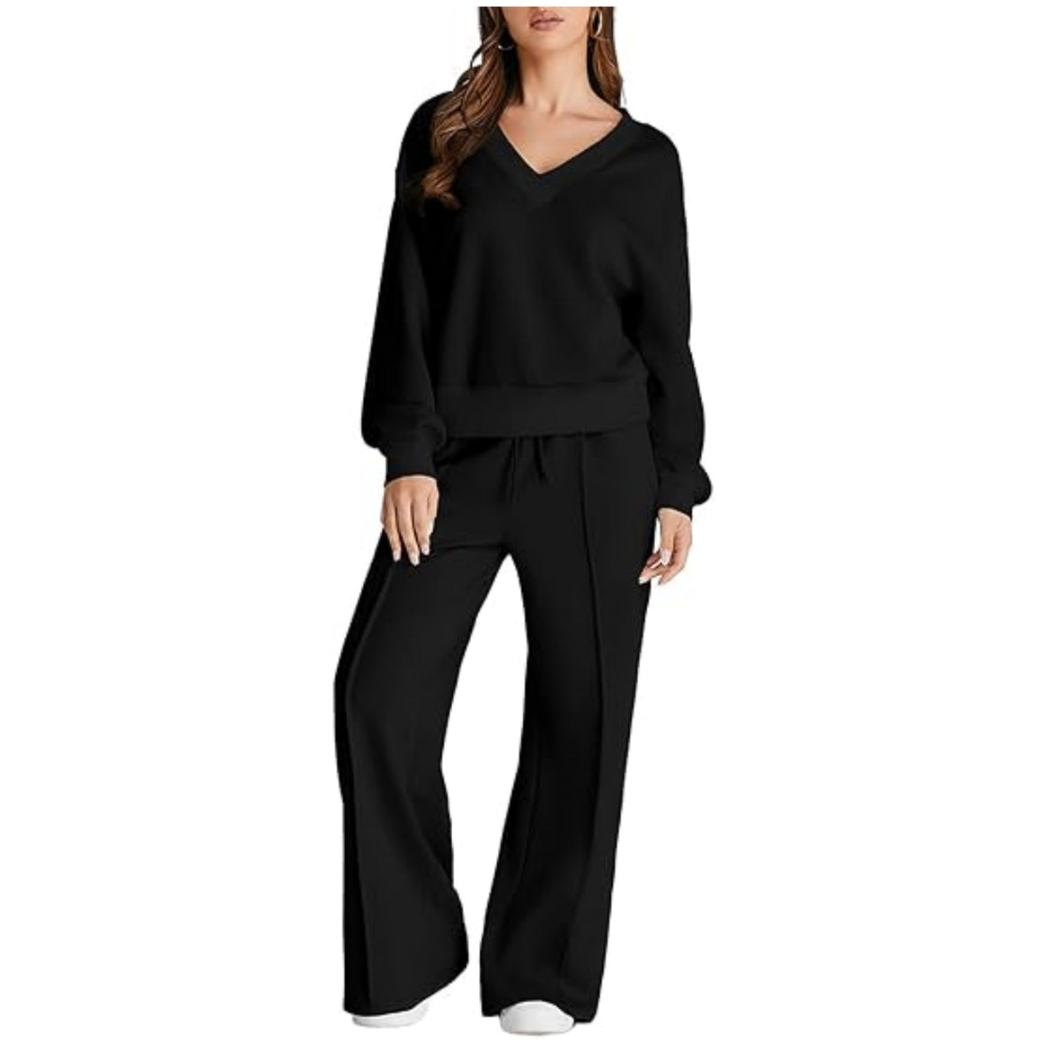 Women's Casual V-Neck Leisure Set with Wide Jogging Pants Mune Fashion