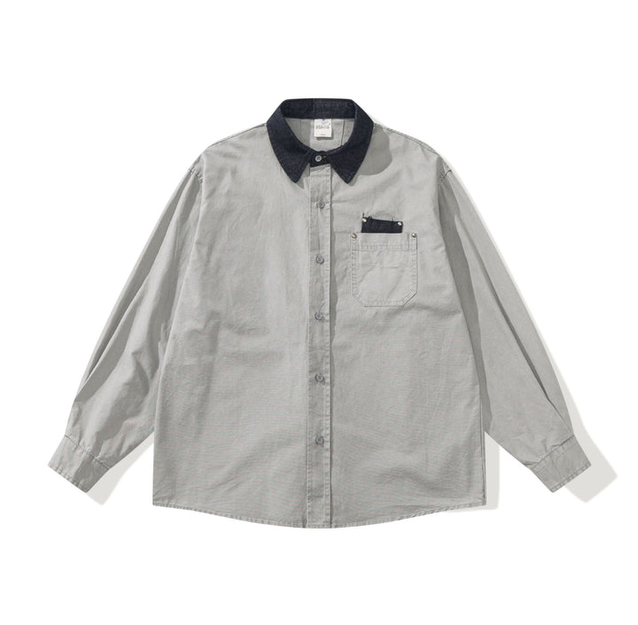 Men's Oversized Shirt Jacket with Contrasting Cord Collar and Decorative Chest Pocket Mune Fashion