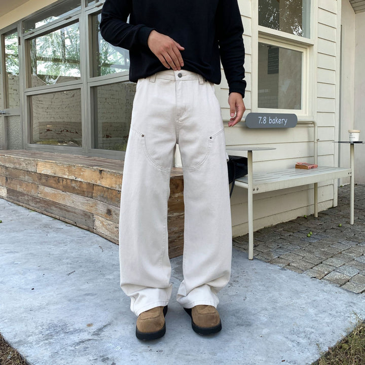 Men's Loose Cargo Pants with Wide Leg and Patch Round Pockets