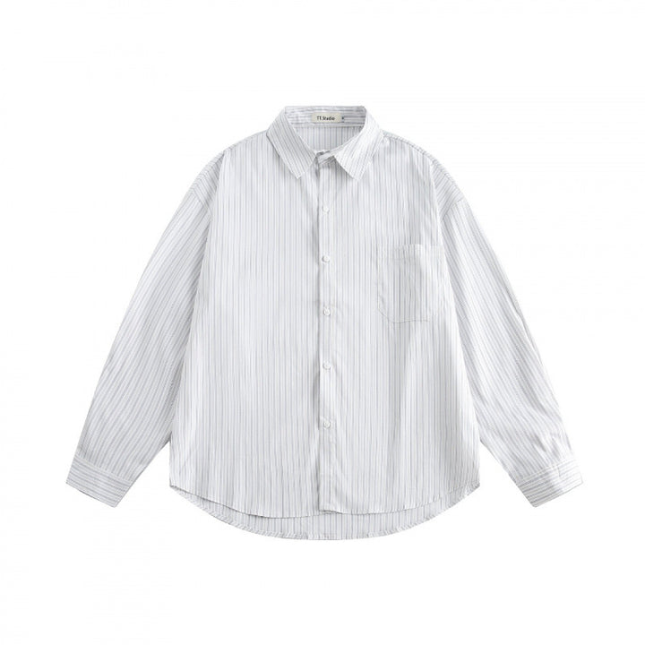 Men's loosely falling boxy shirt with fine pinstripes and chest pocket Mune Fashion