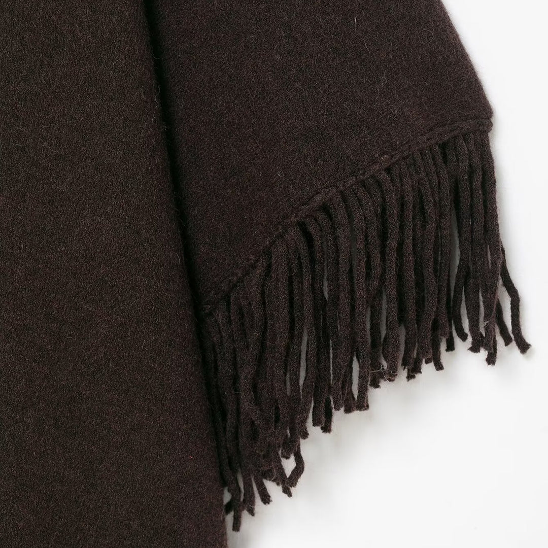 Women Fringe Poncho made of soft wool blend with V-neck Mune Fashion