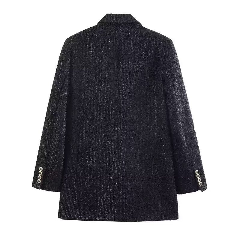 Women Double-Breasted Boucle Coat with Shawl Collar and Patching Pockets Mune Fashion