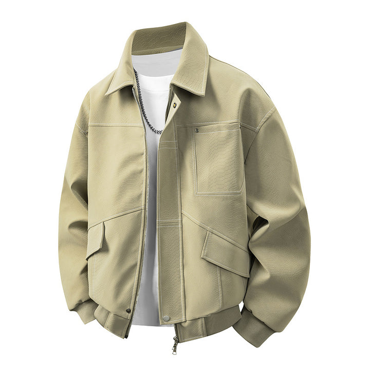 Men's Boxy Utility Bomber Jacket with Flap Pockets, Concealed Two-Way Zipper & Structured Canvas Look Mune Fashion