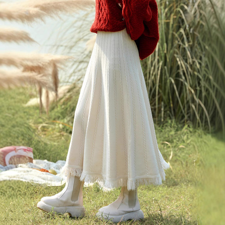 Ladies Long Pleated Skirt with Fringes Mune Fashion