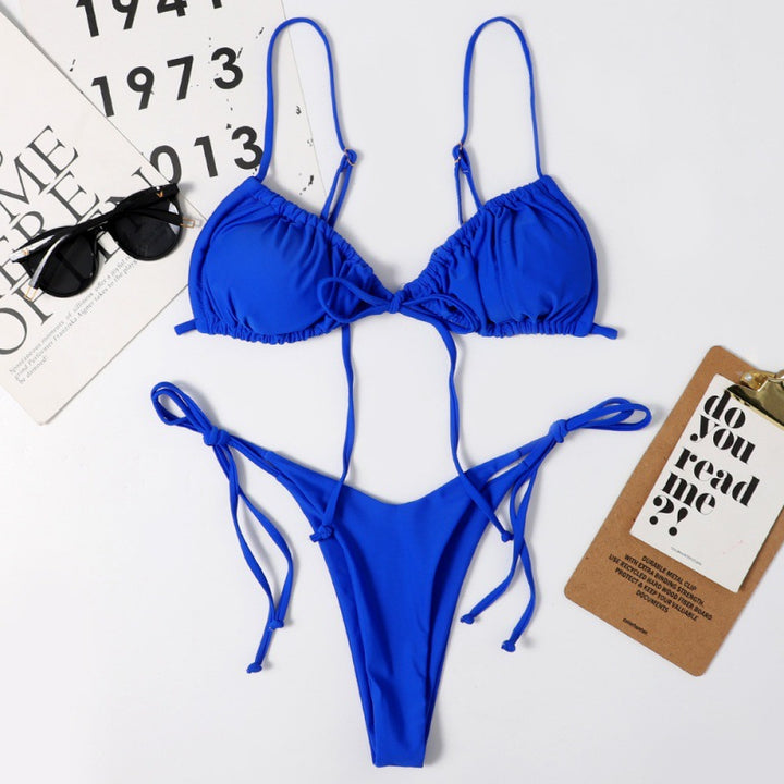 Women's Deep V-neck Triangle Bikini with Playful Ties Mune Fashion