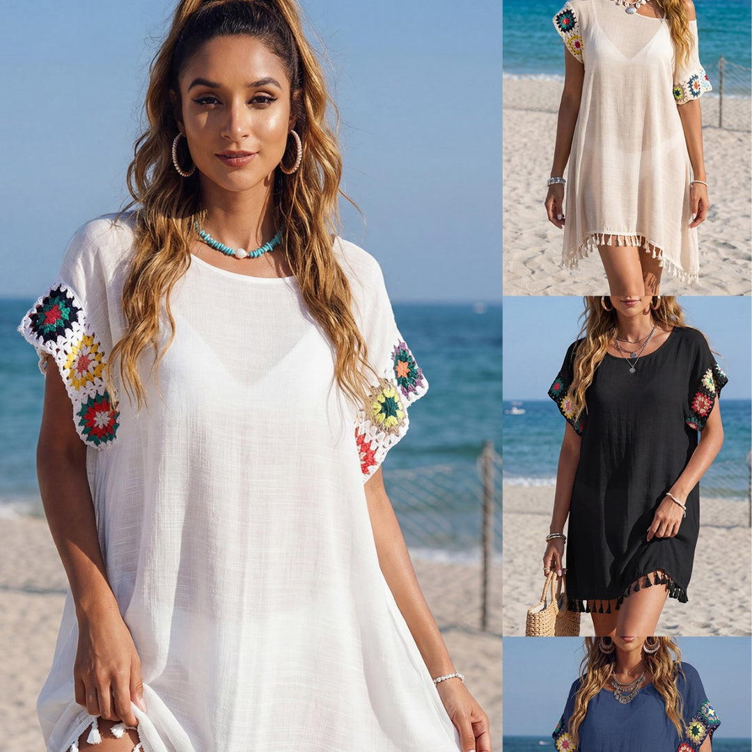 Women's airy beach cover-up with crocheted sleeves Mune Fashion