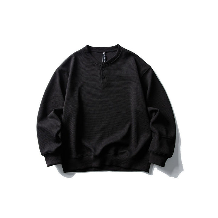 Unisex Waffle Knit Henley Sweatshirt in Oversize Cut with Button Placket Mune Fashion