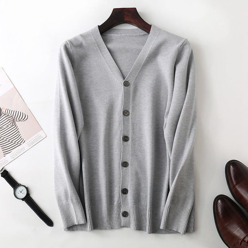 Men's fine V-neck cardigan made of lightweight fine knit with ribbed hem Mune Fashion