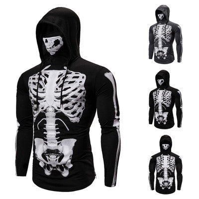 Men's hoodie with skeleton print, integrated multifunctional scarf, and tailored fit Mune Fashion