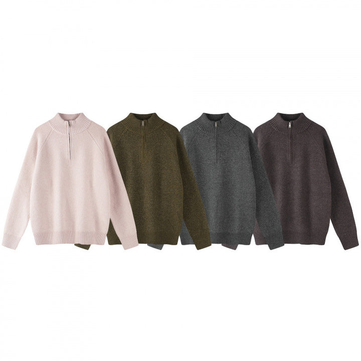 Men's coarse knit half-zip pullover with stand-up collar and raglan sleeves Mune Fashion