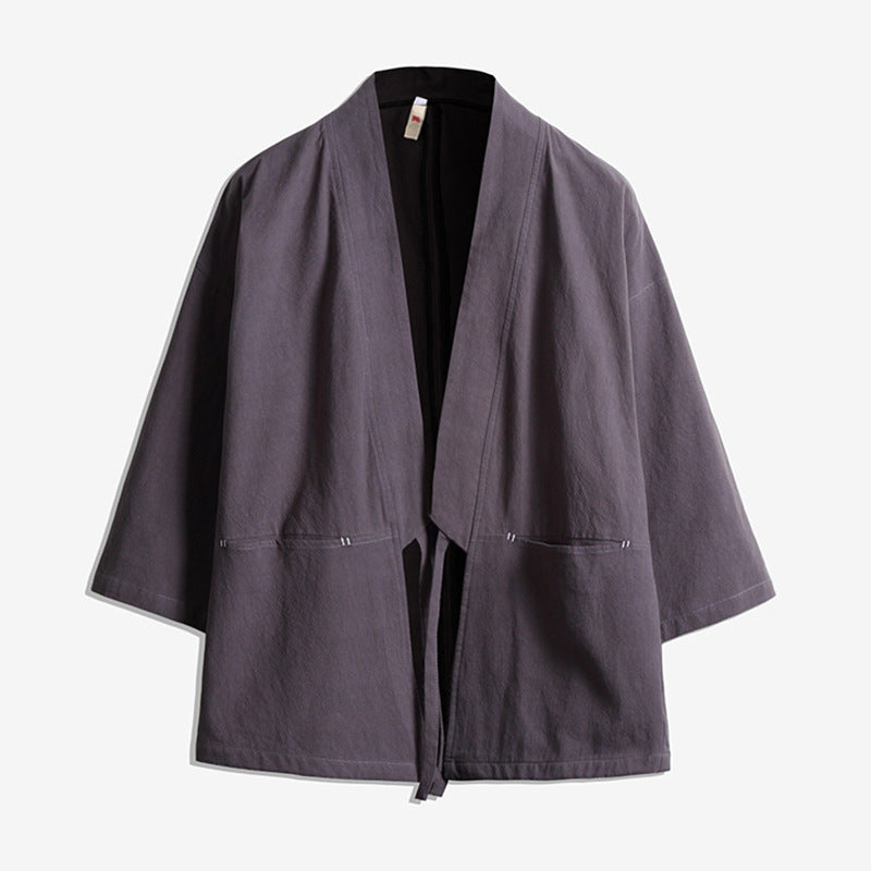 Unisex light Kimono jacket made of a lightweight cotton blend with a loose fit and tie belt Mune Fashion