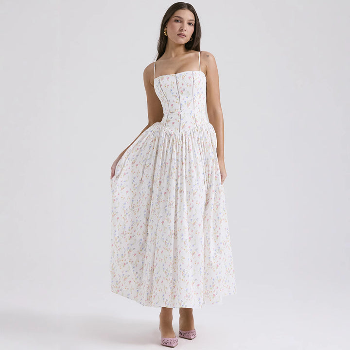 Ladies nan fitted maxi dress with corset top and fine spaghetti straps Mune Fashion
