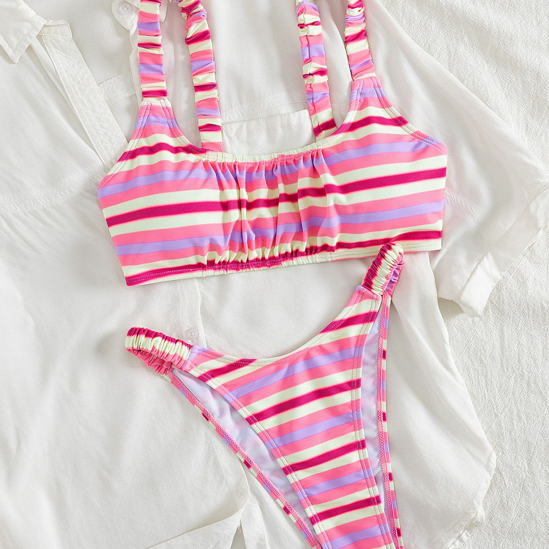 Women's Sporty Bikini with Fashionable Stripe Pattern and Elastic Band Mune Fashion