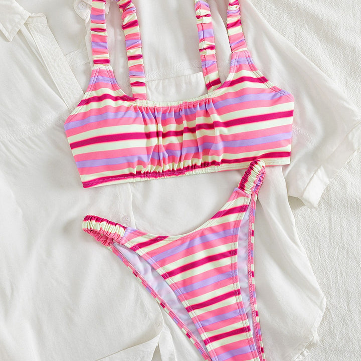 Women's Sporty Bikini with Fashionable Stripe Pattern and Elastic Band Mune Fashion