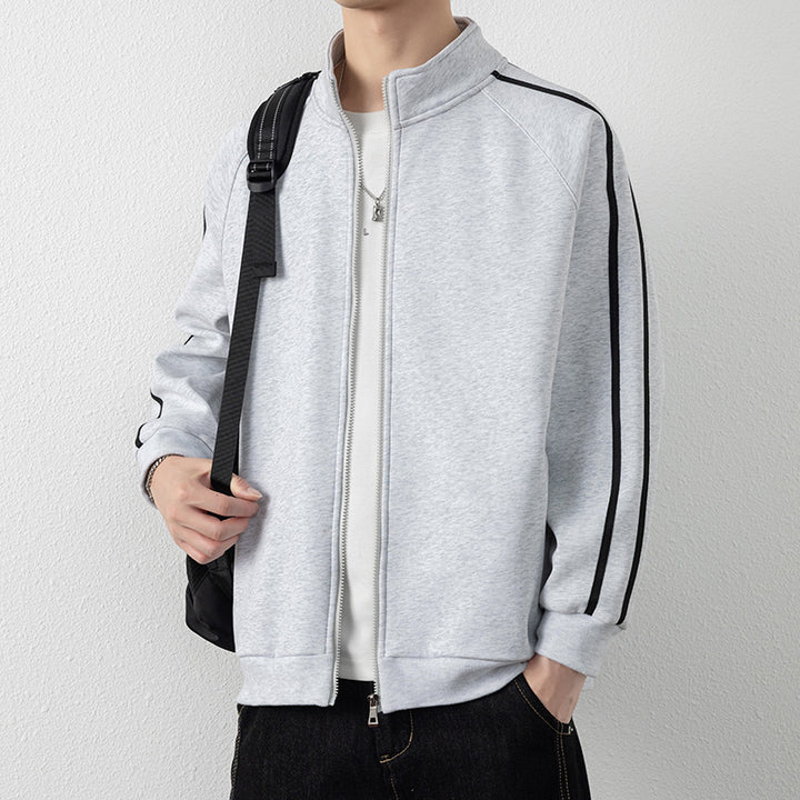 Men's leisure training jacket with stand-up collar, zipper, and contrast stripes Mune Fashion
