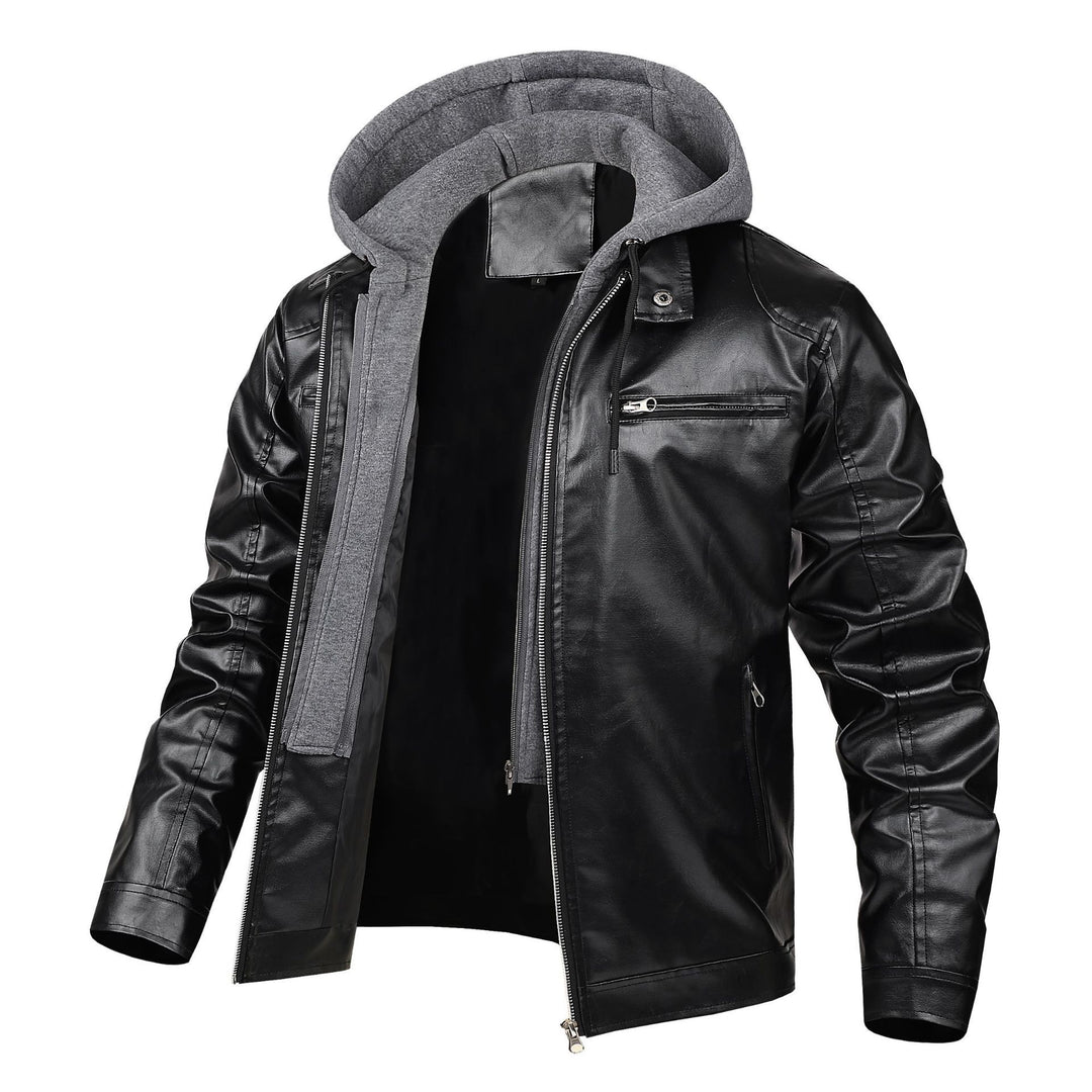 Men's fashionable faux leather jacket with detachable hood Mune Fashion