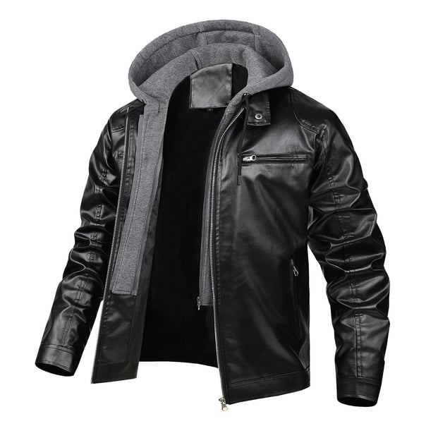 Men's fashionable faux leather jacket with detachable hood Mune Fashion