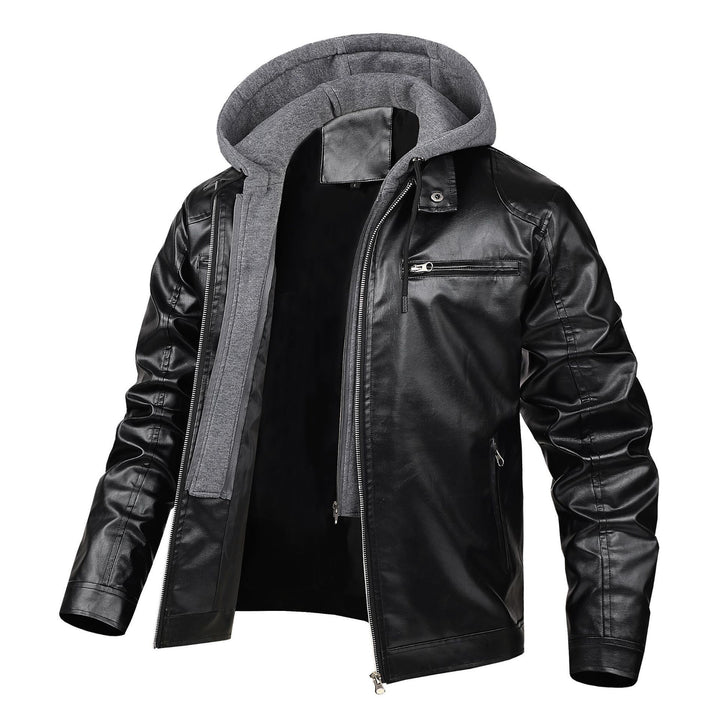 Men's fashionable faux leather jacket with detachable hood Mune Fashion