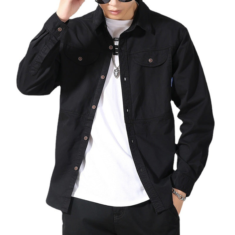 Men's lightweight canvas shirt jacket in overshirt style with chest flap pockets and button closure Mune Fashion