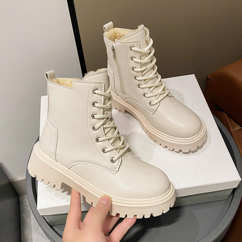 Ladies Lined Lace-up Biker Boots with Thick Profil Sole Mune Fashion