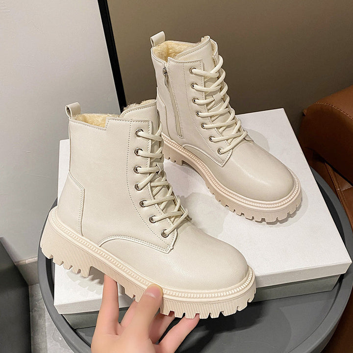 Ladies Lined Lace-up Biker Boots with Thick Profil Sole Mune Fashion