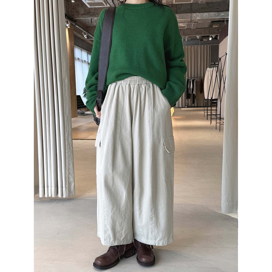 Women's Wide Midi Skirt in Utility Style with Applied Flap Pocket Mune Fashion
