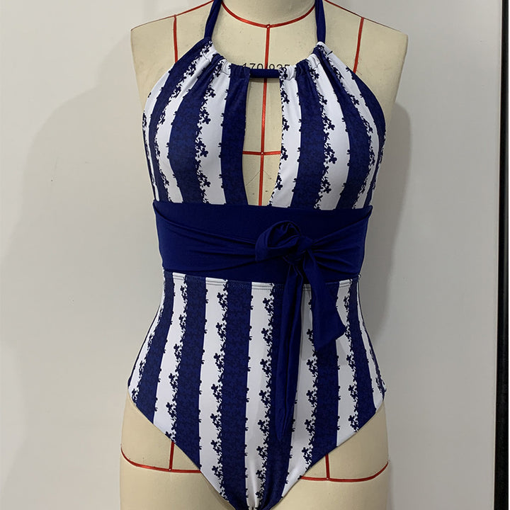 Ladies' one-piece swimsuit with sophisticated wrap band and fashionable neckline Mune Fashion