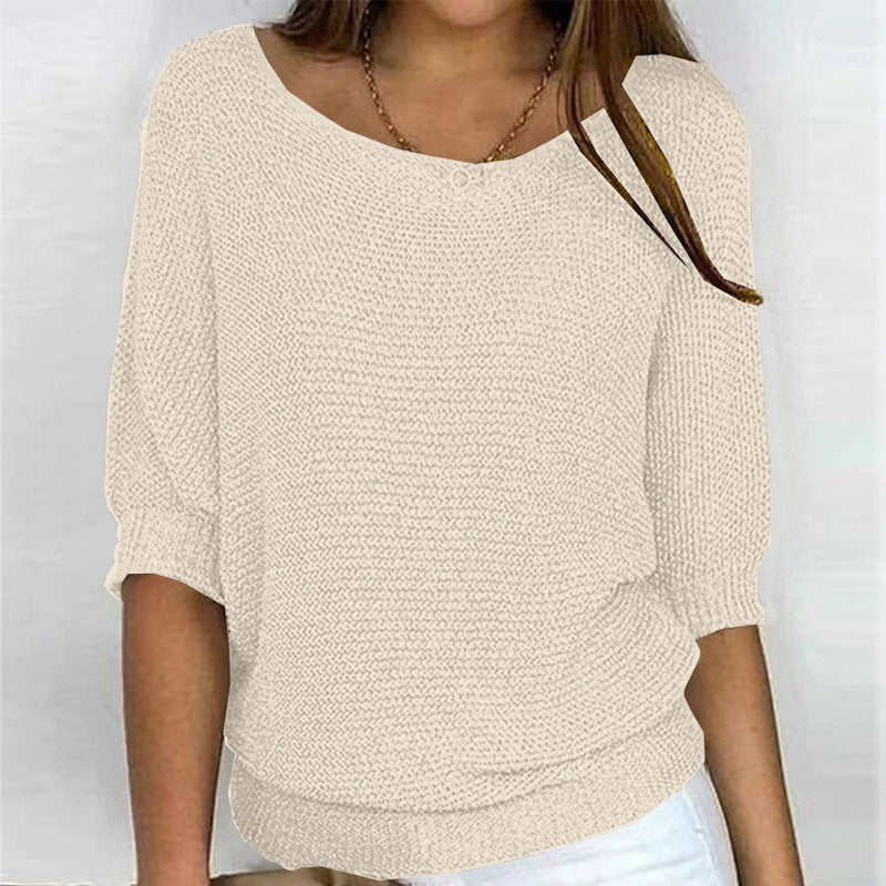 Ladies nan lightweight casual fine knit pullover with wide neckline Mune Fashion