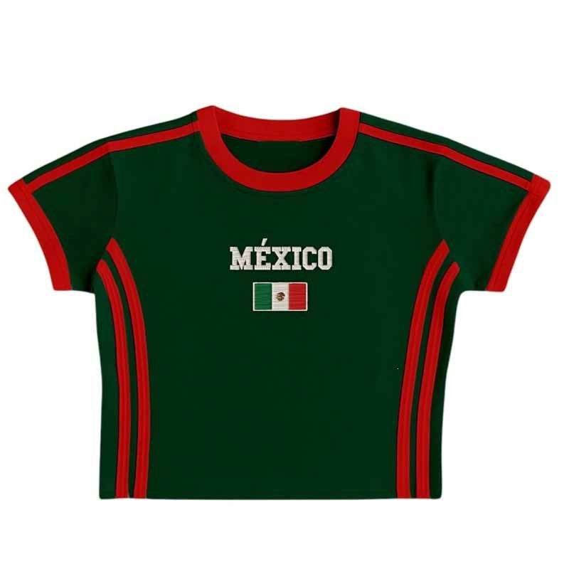 Unisex nan sporty retro short sleeve T-shirt with flag motif and fitted cut Mune Fashion